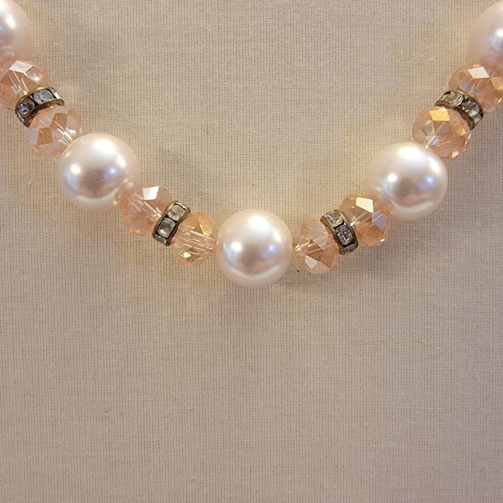 Faux Pearl (Pale Pink / Blush) With Light Pink Fauceted Glass Bead Necklace - Picture 4 of 5
